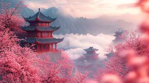 梅花古建云烟图