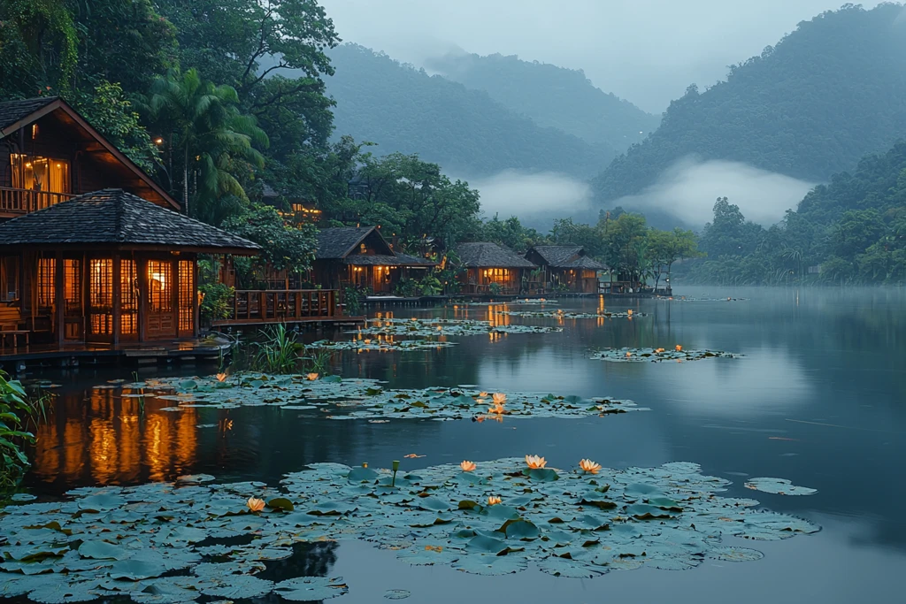 荷花映照暮色水