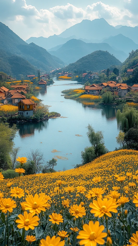 樱花油菜花田园风光