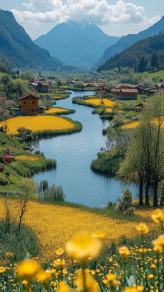 樱花油菜花田园风光