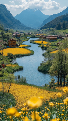 樱花油菜花田园风光