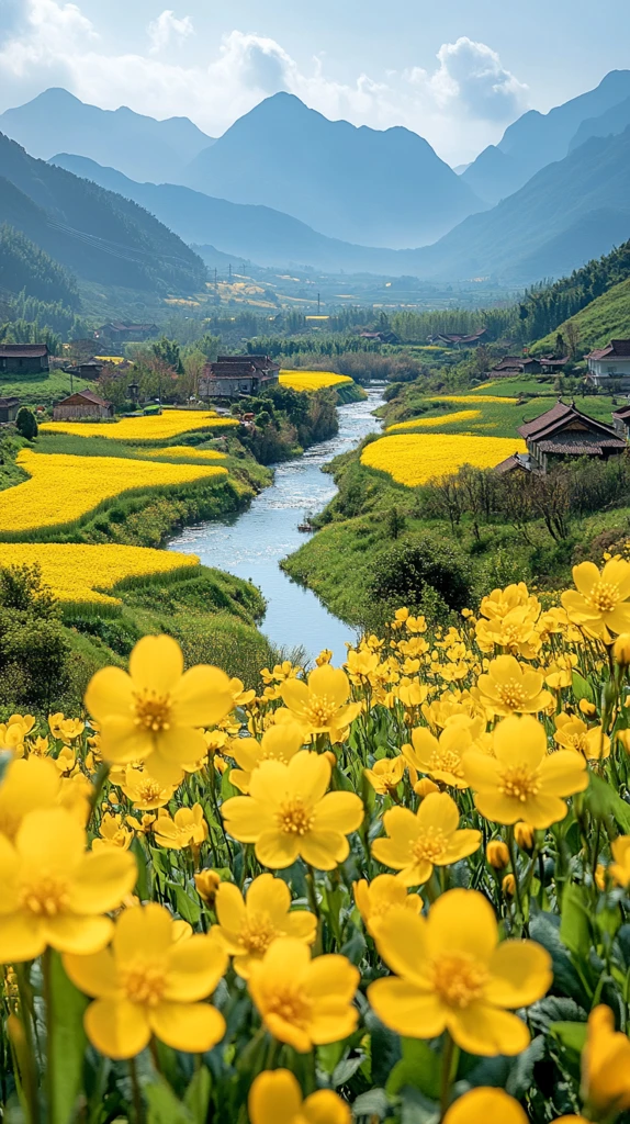 樱花油菜花田园风光