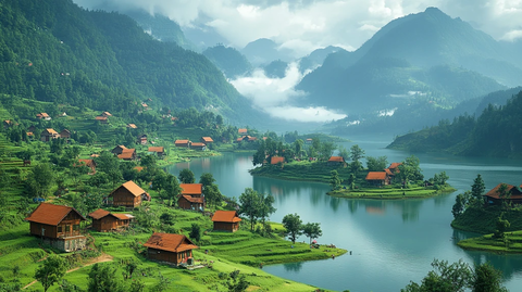 山水间的村庄生活