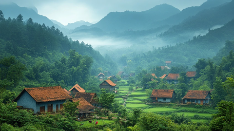 山水间的村庄生活