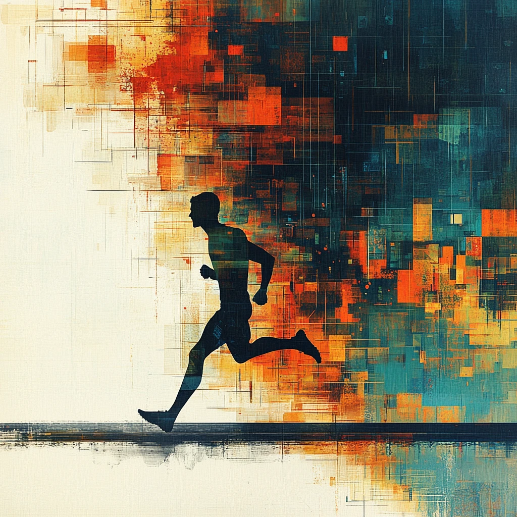 奔跑的男人与抽象图案