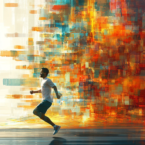 奔跑的男人与抽象图案