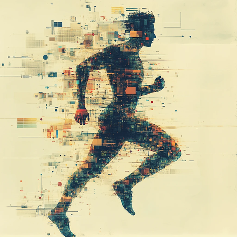 奔跑的男人与抽象图案