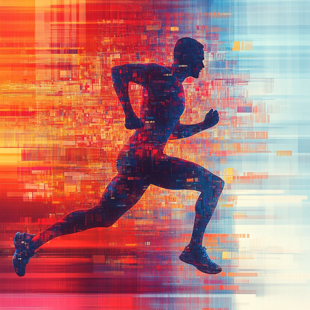 奔跑的男人与抽象图案