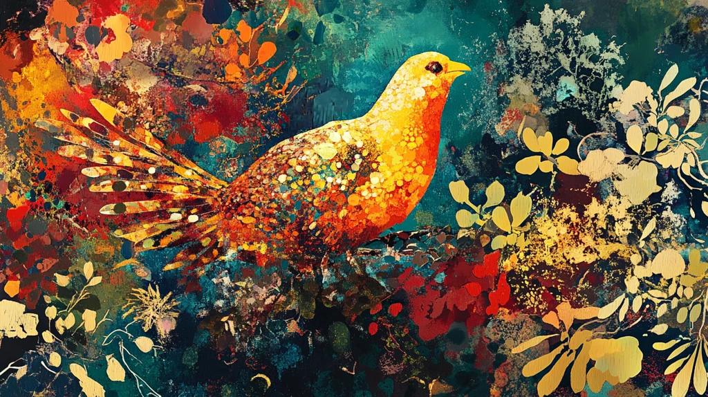 彩绘鸟花卉抽象画