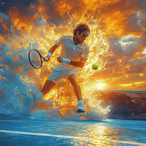 网球选手击球瞬间