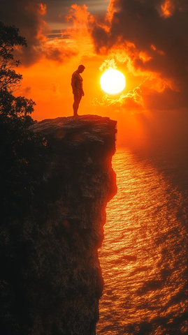 黎明悬崖上的身影