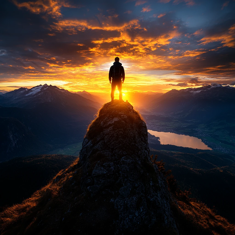 晨曦山巅独行者