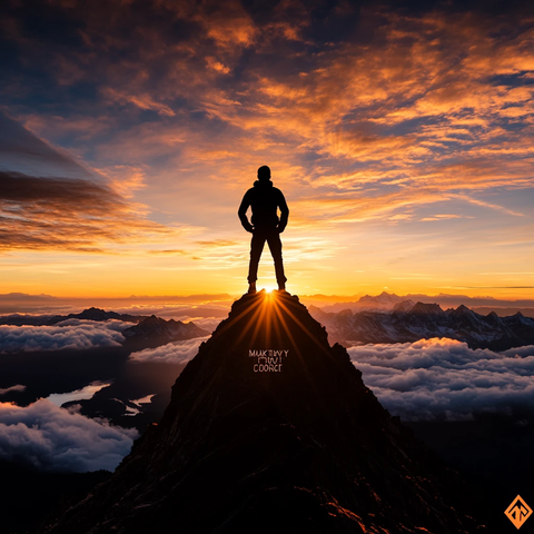 晨曦山巅独行者