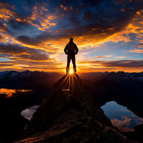 晨曦山巅独行者