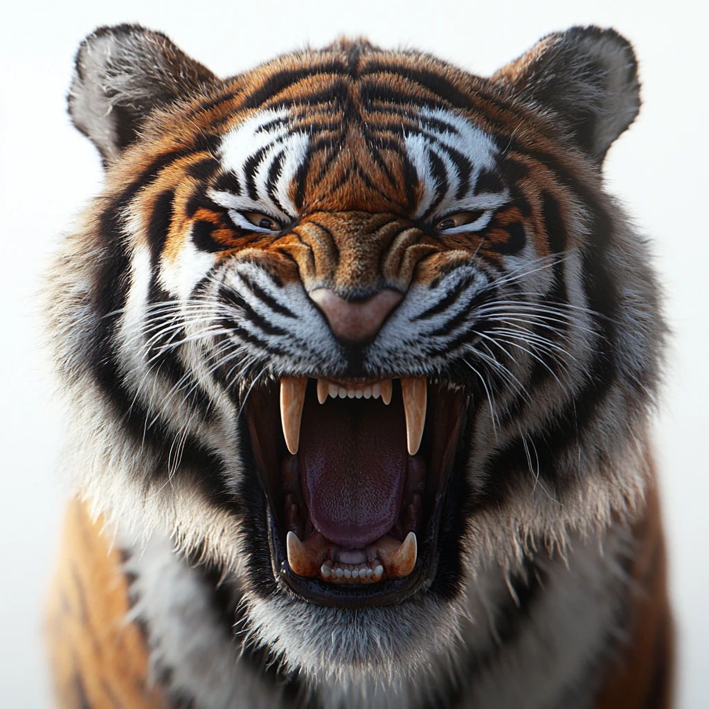 老虎吼叫白色背景