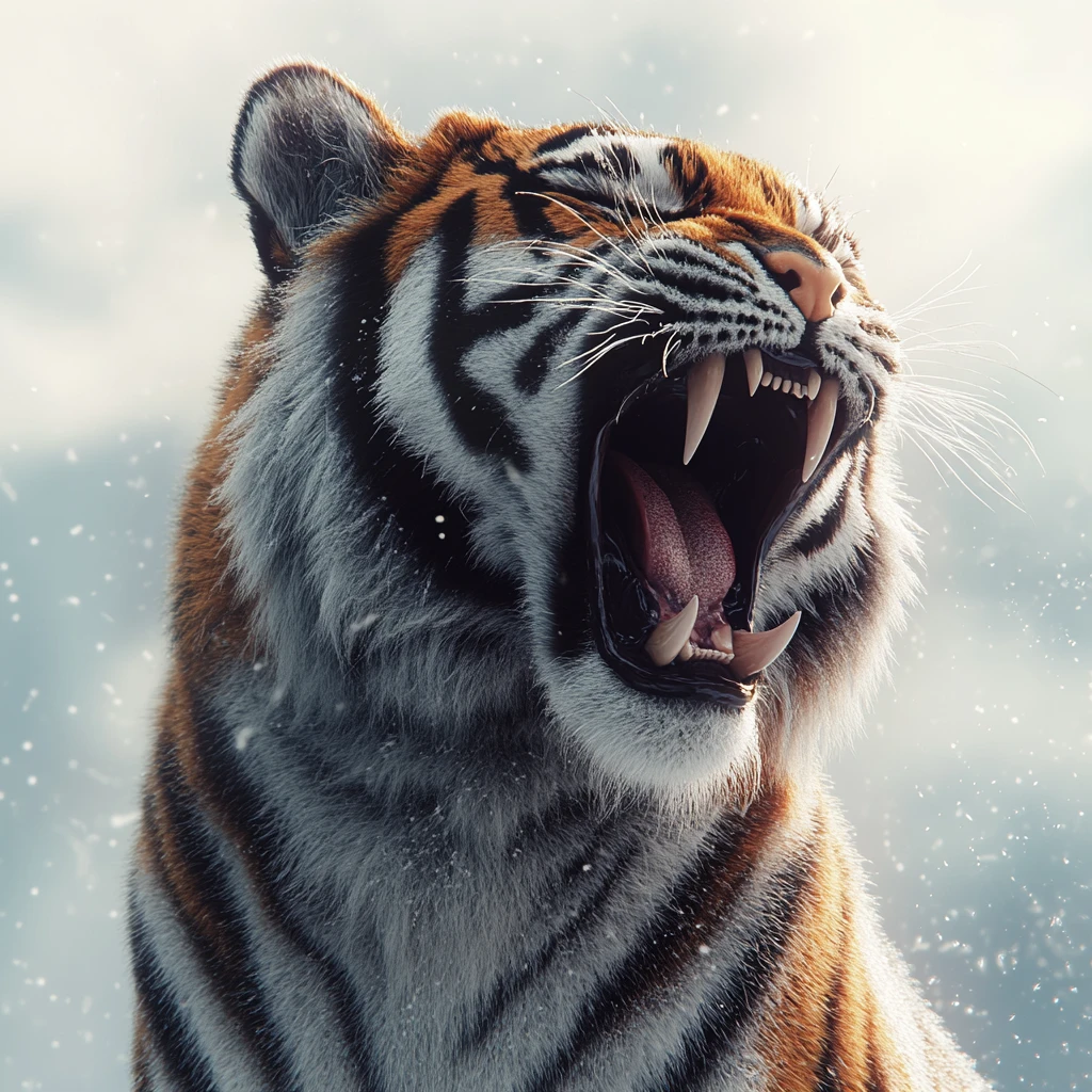 老虎吼叫白色背景