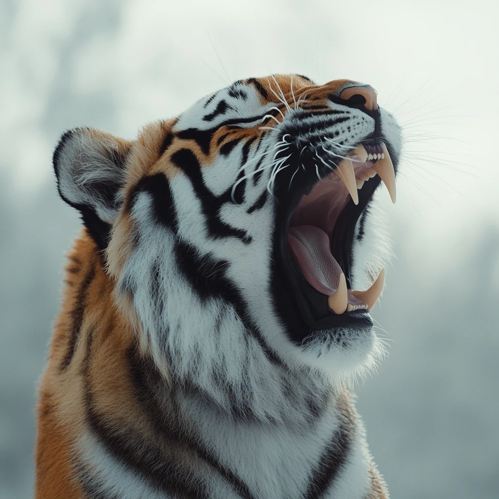 老虎吼叫白色背景