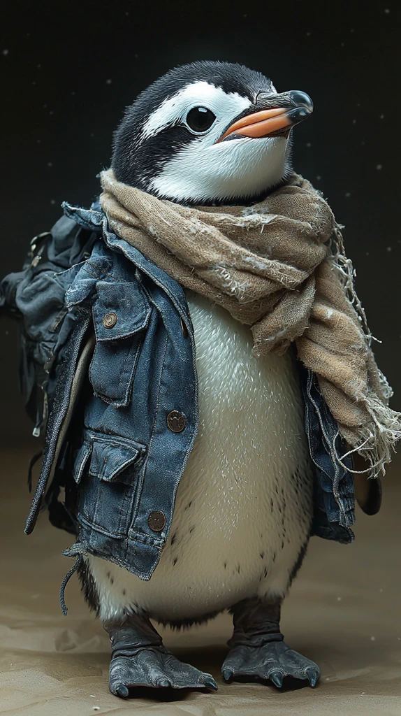 企鹅冬季装扮抬头望