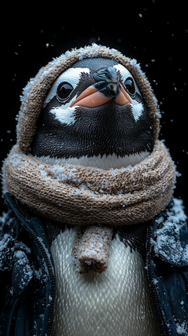 企鹅冬季装扮抬头望
