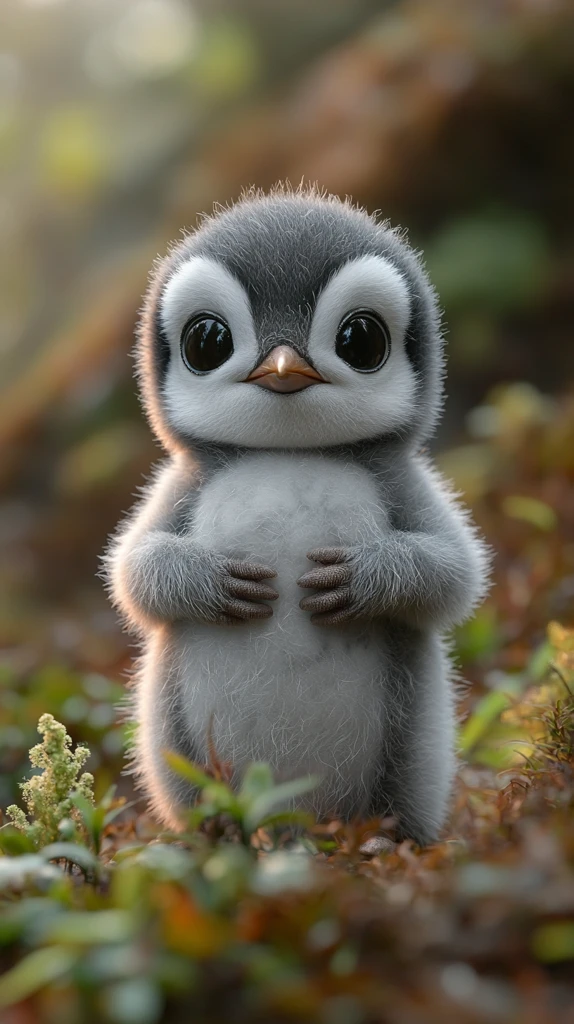 可爱小企鹅捧肚仰望