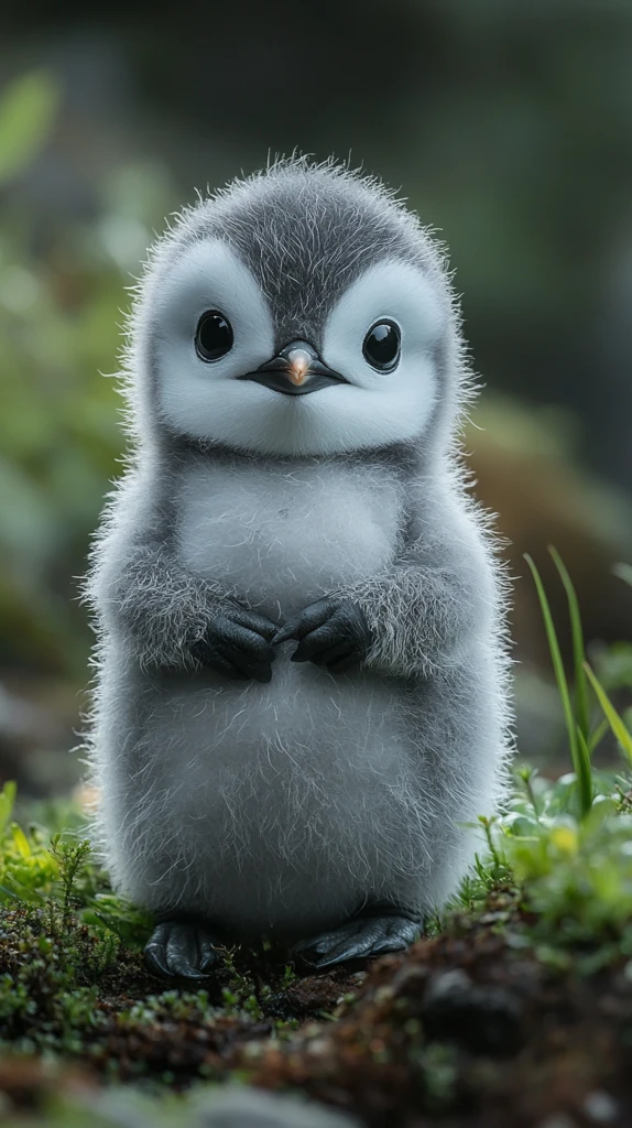 可爱小企鹅捧肚仰望