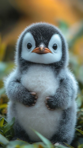 可爱小企鹅捧肚仰望