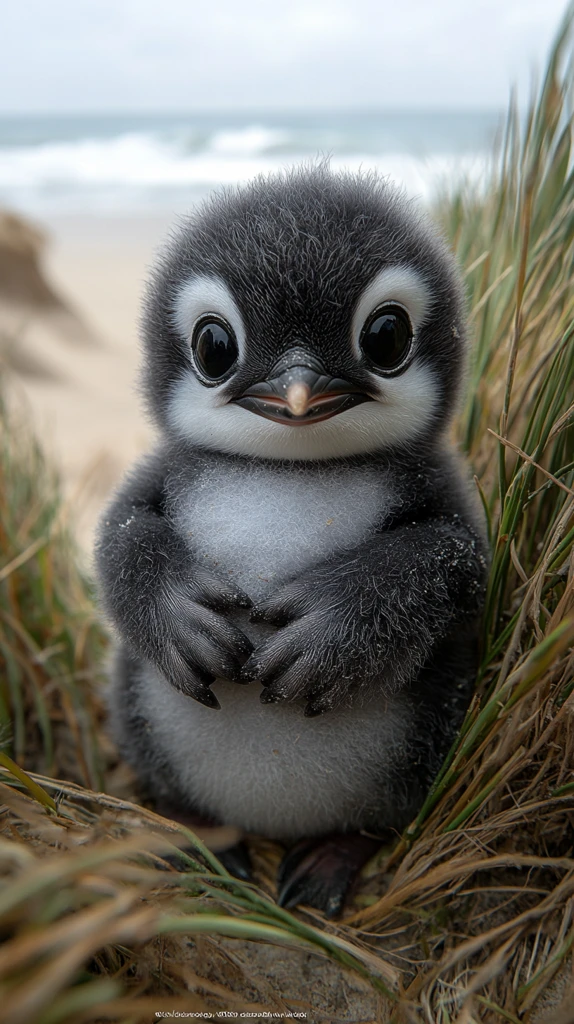 可爱小企鹅捧肚仰望