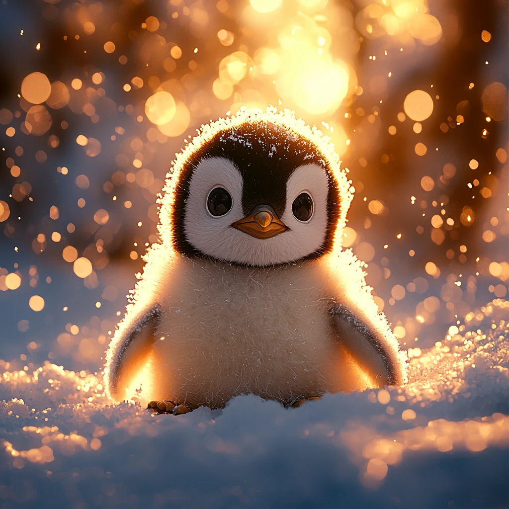 雪地夕阳企鹅