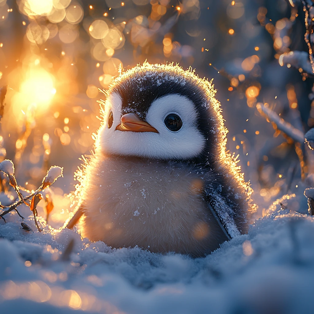 雪地夕阳企鹅