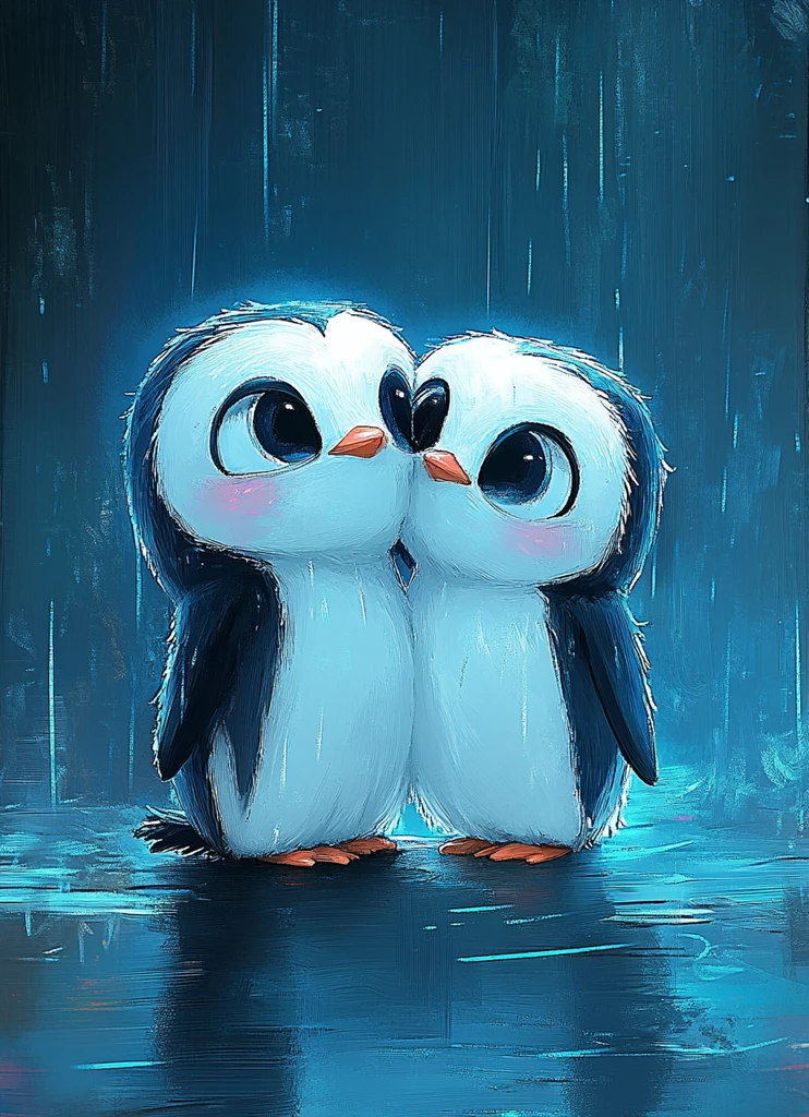 两只企鹅拥抱希望