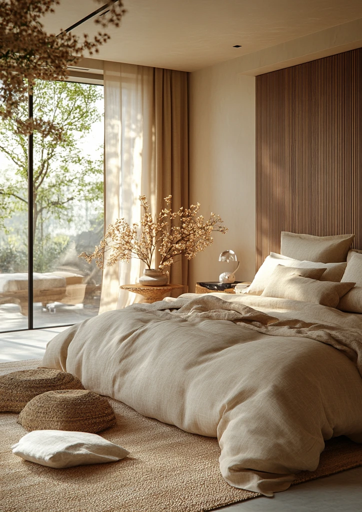 米色布艺床卧室