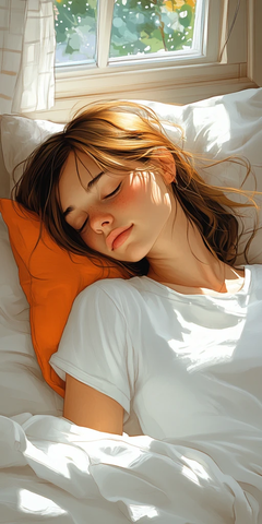 女子睡在简约床铺