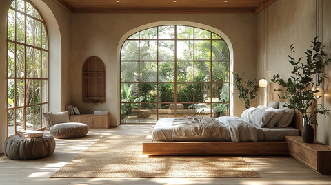 浅灰卧室搭配原木床