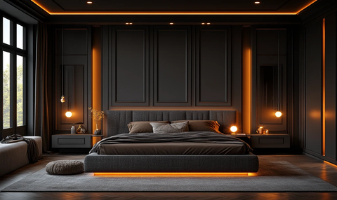 深灰木板床衣柜