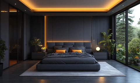 深灰木板床衣柜