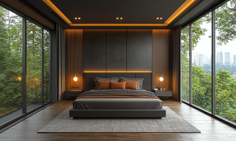 深灰木板床衣柜