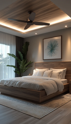 现代木床自然光窗帘