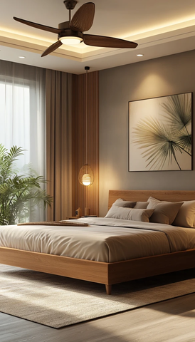 现代木床自然光窗帘