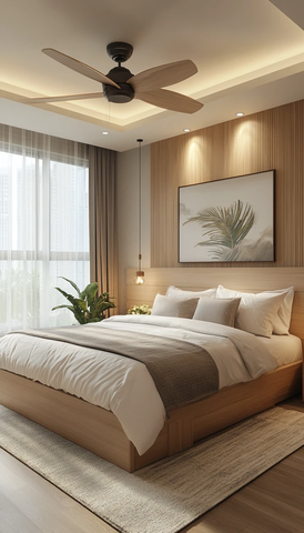 现代木床自然光窗帘