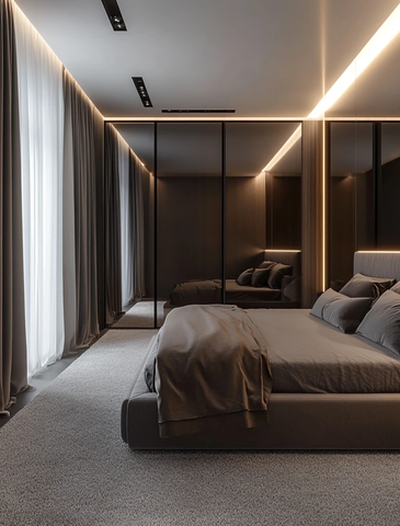 灰色卧室衣柜镜子墙