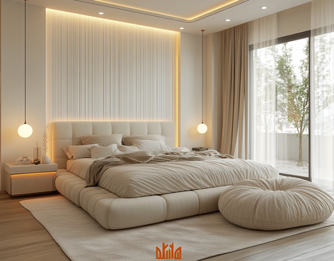 灰色床头柜窗帘