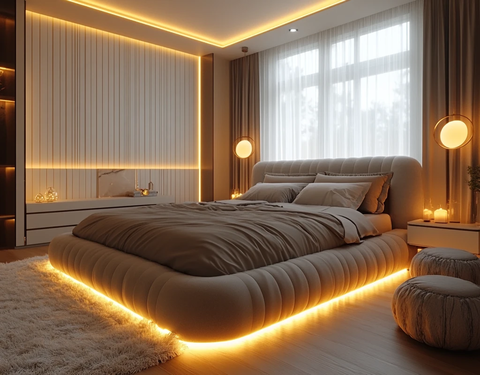 灰色床头柜窗帘