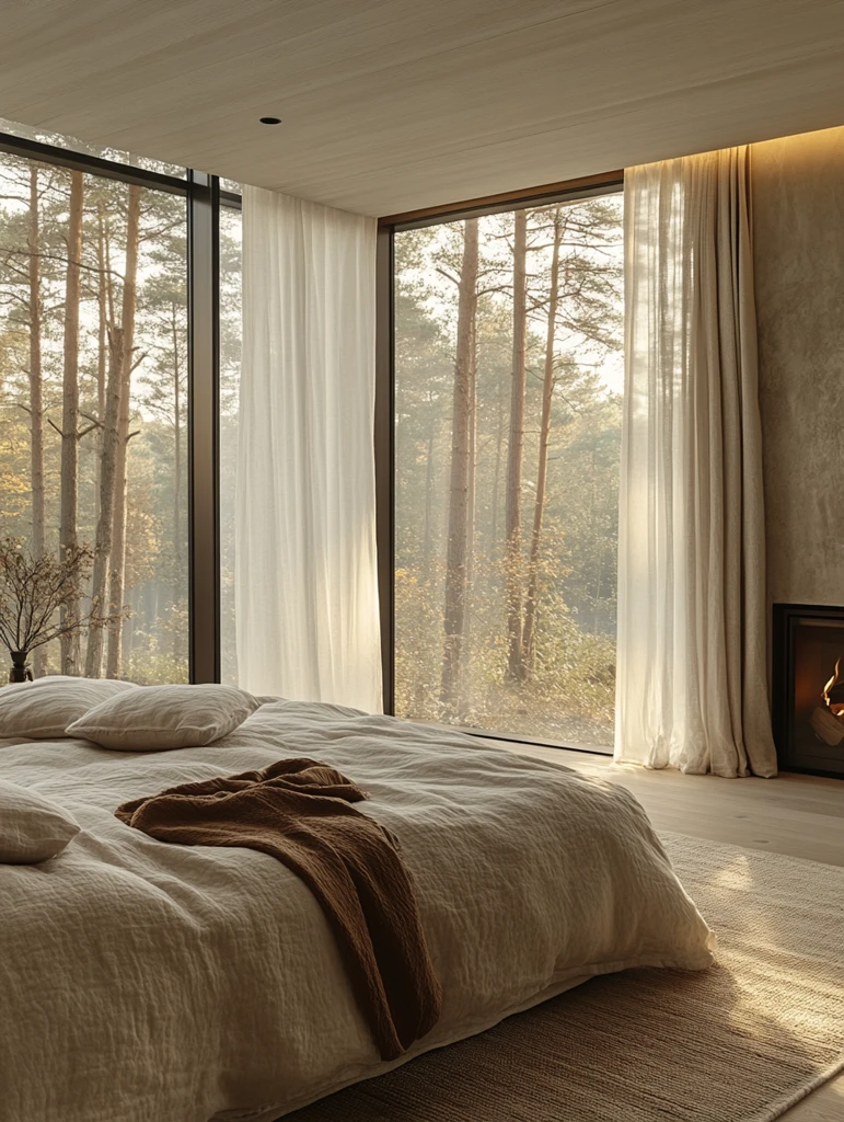 简约卧室全景窗户