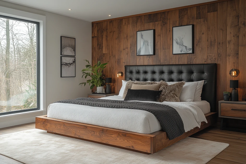 深色木板床头墙