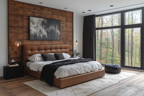 深色木板床头墙