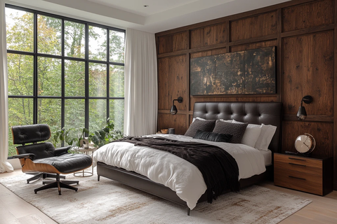 深色木板床头墙