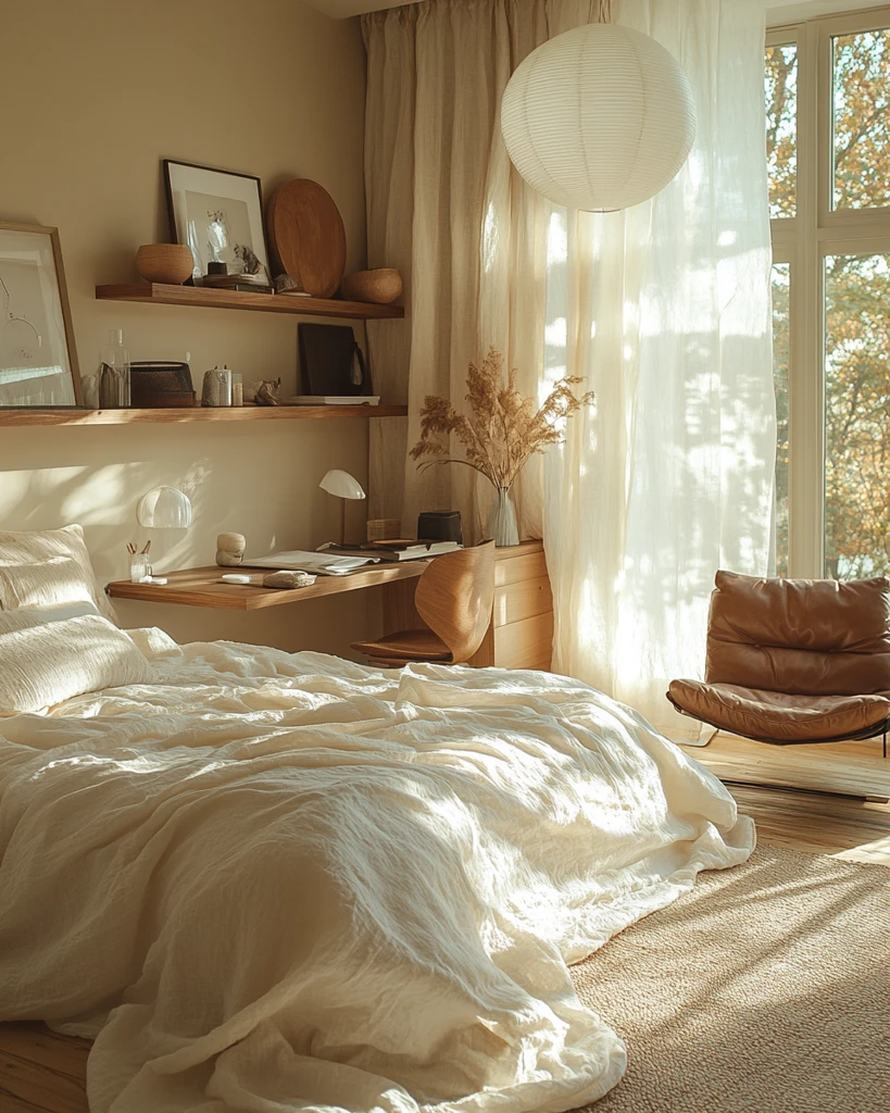 浅色墙面木地板卧室