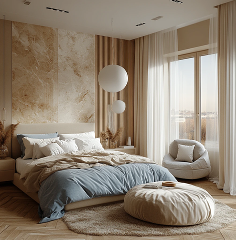 灰色蓝色卧室设计