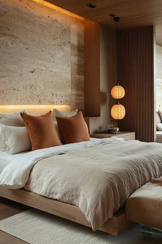 木质石材卧室空间
