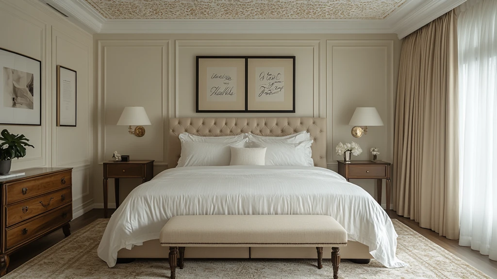 白色墙面床头柜窗帘